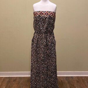 Xhilaration Leopard Print Sleeveless Maxi Dress Strapless with Pockets